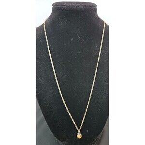 18KGP 20" Necklace W Topaz/Amber Colored Pendant Stone Lightweight Dainty Novemb